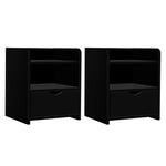 Artiss 2X Bedside Table 1 Drawer with Shelf - FARA Black - Furniture > Bedroom > Bedside Tables