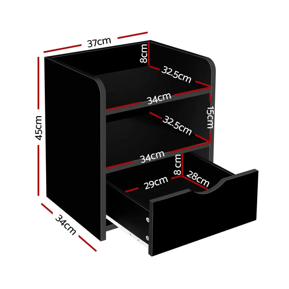 Artiss 2X Bedside Table 1 Drawer with Shelf - FARA Black - Furniture > Bedroom > Bedside Tables