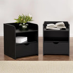 Artiss 2X Bedside Table 1 Drawer with Shelf - FARA Black - Furniture > Bedroom > Bedside Tables