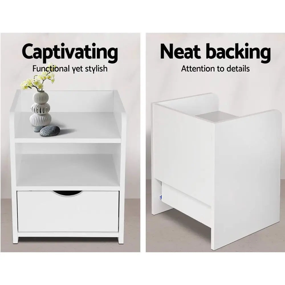 Artiss 2X Bedside Table 1 Drawer with Shelf - FARA White - Furniture > Bedroom > Bedside Tables