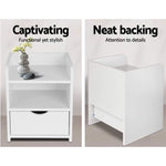 Artiss 2X Bedside Table 1 Drawer with Shelf - FARA White - Furniture > Bedroom > Bedside Tables