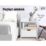 Artiss 2X Bedside Table 1 Drawer with Shelf - FARA White - Furniture > Bedroom > Bedside Tables