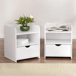 Artiss 2X Bedside Table 1 Drawer with Shelf - FARA White - Furniture > Bedroom > Bedside Tables