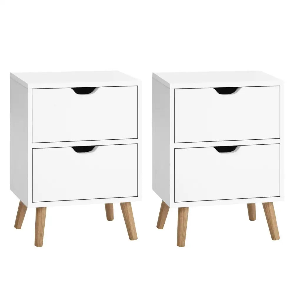 Artiss 2X Bedside Table 2 Drawers - BODEN White - Furniture > Bedroom > Bedside Tables
