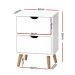 Artiss 2X Bedside Table 2 Drawers - BODEN White - Furniture > Bedroom > Bedside Tables
