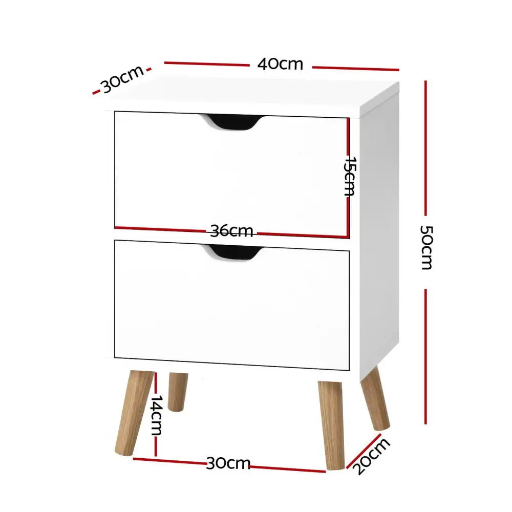 Artiss 2X Bedside Table 2 Drawers - BODEN White - Furniture > Bedroom > Bedside Tables