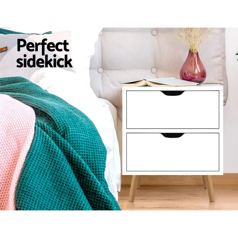 Artiss 2X Bedside Table 2 Drawers - BODEN White - Furniture > Bedroom > Bedside Tables