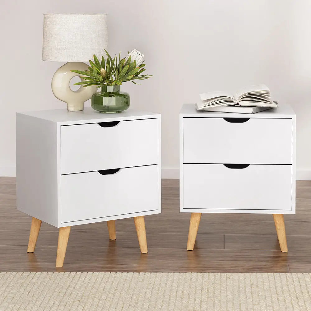 Artiss 2X Bedside Table 2 Drawers - BODEN White - Furniture > Bedroom > Bedside Tables