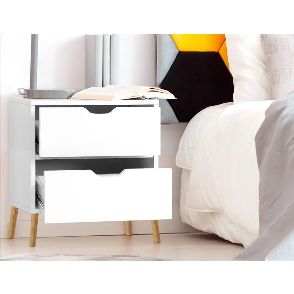 Artiss 2X Bedside Table 2 Drawers - BODEN White - Furniture > Bedroom > Bedside Tables