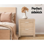 Artiss 2x Bedside Table 2 Drawers - MAXI Pine - Furniture > Bedroom > Bedside Tables
