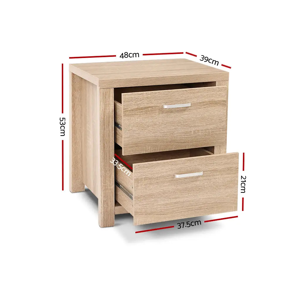 Artiss 2x Bedside Table 2 Drawers - MAXI Pine - Furniture > Bedroom > Bedside Tables