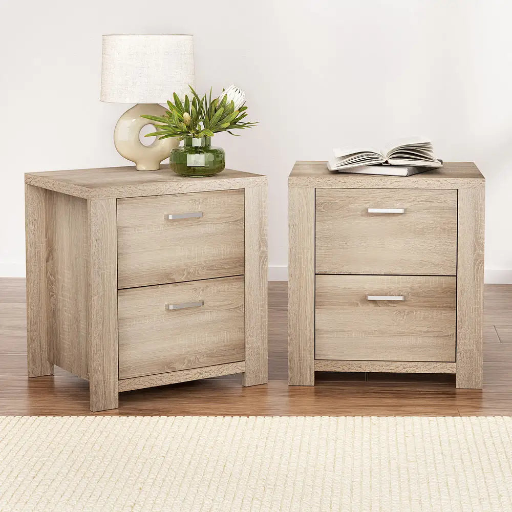 Artiss 2x Bedside Table 2 Drawers - MAXI Pine - Furniture > Bedroom > Bedside Tables