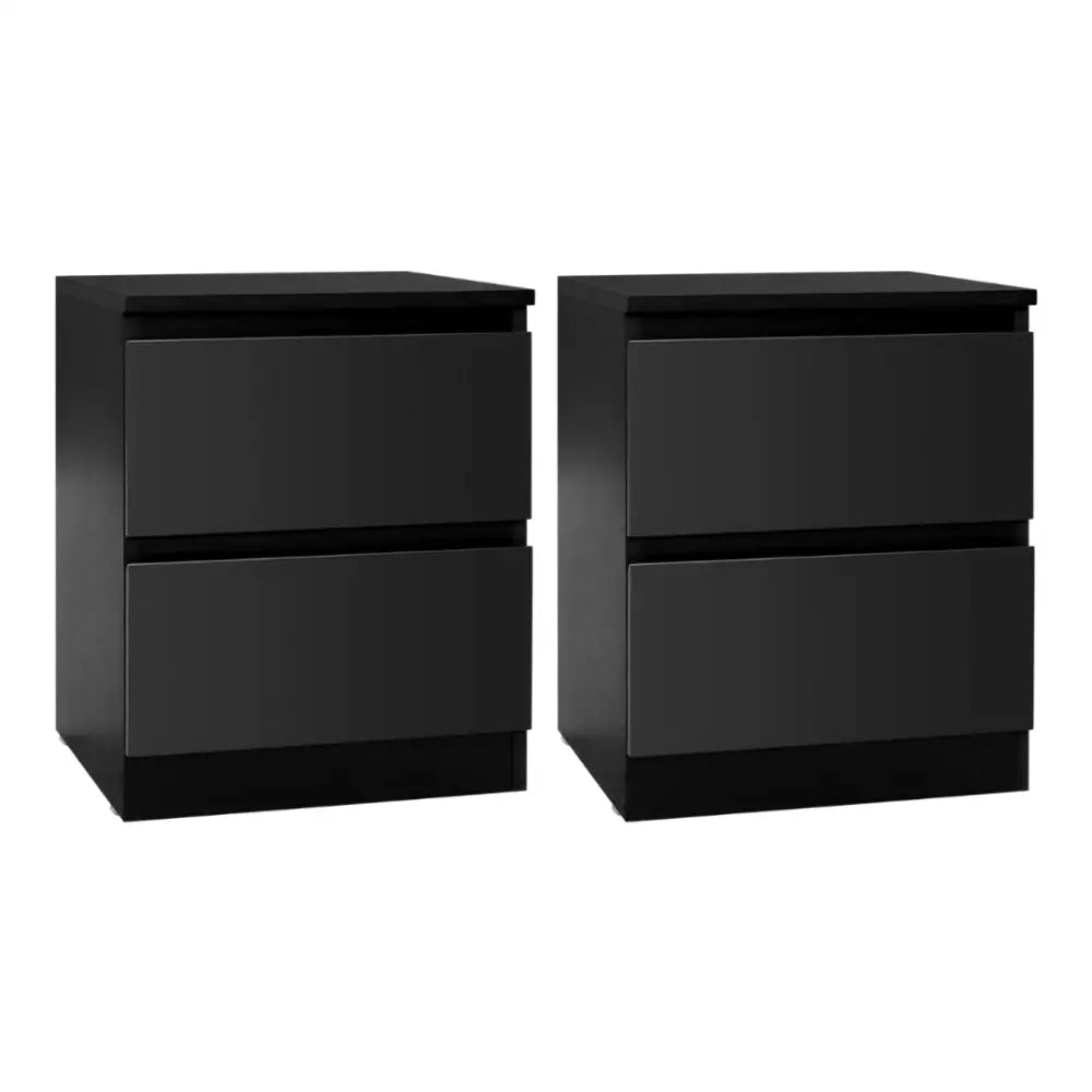 Artiss 2x Bedside Table 2 Drawers - PEPE Black - Furniture > Bedroom > Bedside Tables