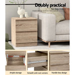 Artiss 2x Bedside Table 2 Drawers - PEPE Oak - Furniture > Bedroom > Bedside Tables