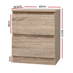 Artiss 2x Bedside Table 2 Drawers - PEPE Oak - Furniture > Bedroom > Bedside Tables