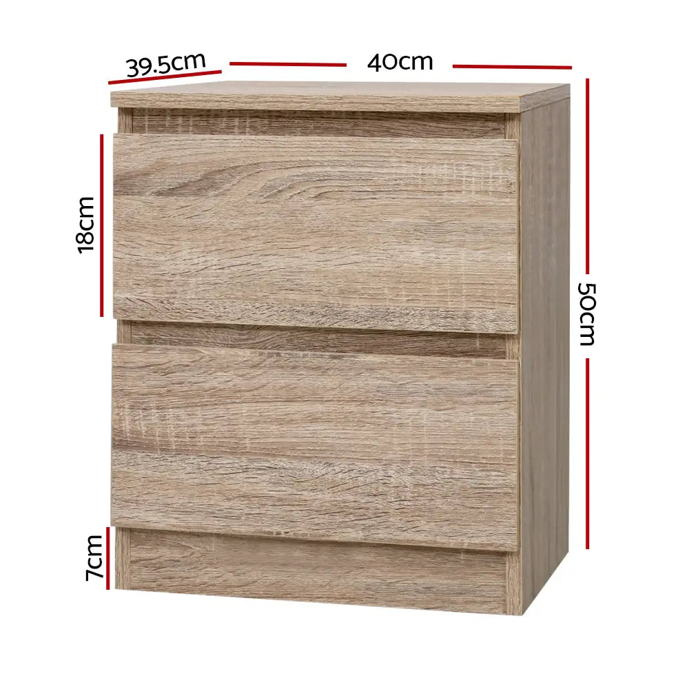 Artiss 2x Bedside Table 2 Drawers - PEPE Oak - Furniture > Bedroom > Bedside Tables