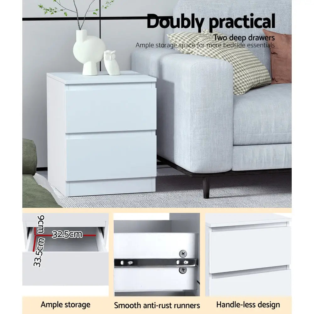 Artiss 2x Bedside Table 2 Drawers - PEPE White - Furniture > Bedroom > Bedside Tables