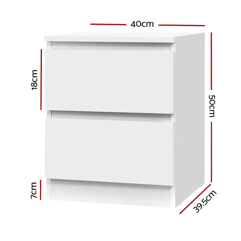 Artiss 2x Bedside Table 2 Drawers - PEPE White - Furniture > Bedroom > Bedside Tables