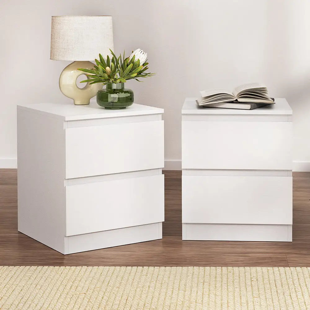 Artiss 2x Bedside Table 2 Drawers - PEPE White - Furniture > Bedroom > Bedside Tables