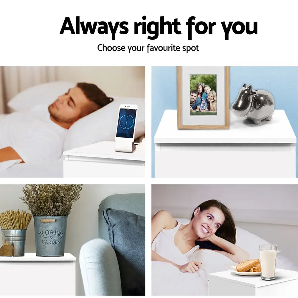 Artiss 2x Bedside Table 2 Drawers - PEPE White - Furniture > Bedroom > Bedside Tables