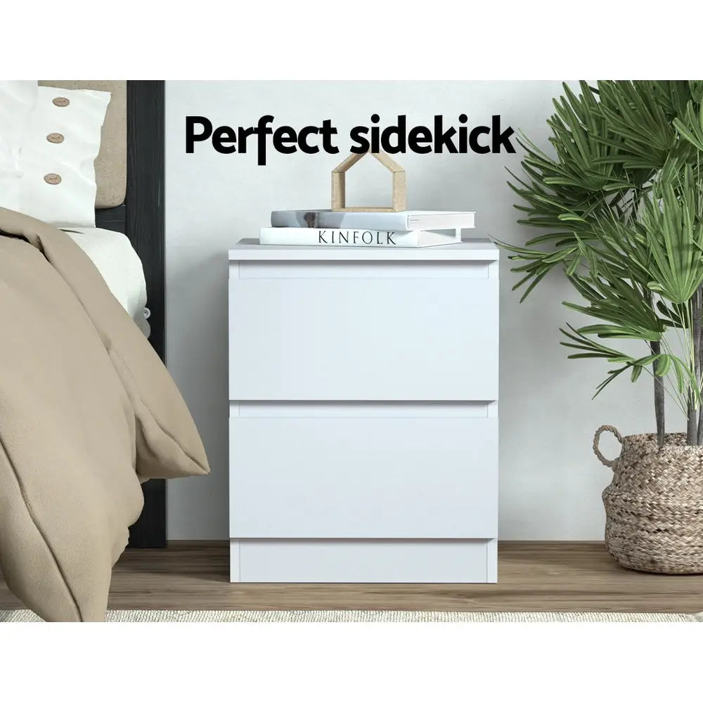 Artiss 2x Bedside Table 2 Drawers - PEPE White - Furniture > Bedroom > Bedside Tables