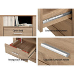 Artiss 2X Bedside Table 2 Drawers with Shelf - TARA Oak - Furniture > Bedroom > Bedside Tables