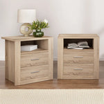 Artiss 2X Bedside Table 2 Drawers with Shelf - TARA Oak - Furniture > Bedroom > Bedside Tables