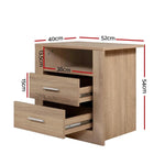 Artiss 2X Bedside Table 2 Drawers with Shelf - TARA Oak - Furniture > Bedroom > Bedside Tables