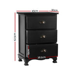Artiss 2x Bedside Table 3 Drawers Vintage - THYME Black - Furniture > Bedroom > Bedside Tables