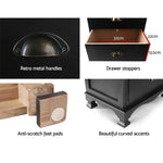 Artiss 2x Bedside Table 3 Drawers Vintage - THYME Black - Furniture > Bedroom > Bedside Tables