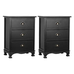 Artiss 2x Bedside Table 3 Drawers Vintage - THYME Black - Furniture > Bedroom > Bedside Tables