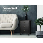 Artiss 2x Bedside Table 3 Drawers Vintage - THYME Black - Furniture > Bedroom > Bedside Tables