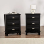 Artiss 2x Bedside Table 3 Drawers Vintage - THYME Black - Furniture > Bedroom > Bedside Tables