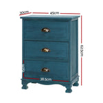 Artiss 2x Bedside Table 3 Drawers Vintage - THYME Blue - Furniture > Bedroom > Bedside Tables