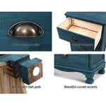 Artiss 2x Bedside Table 3 Drawers Vintage - THYME Blue - Furniture > Bedroom > Bedside Tables