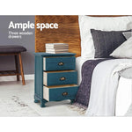 Artiss 2x Bedside Table 3 Drawers Vintage - THYME Blue - Furniture > Bedroom > Bedside Tables