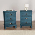 Artiss 2x Bedside Table 3 Drawers Vintage - THYME Blue - Furniture > Bedroom > Bedside Tables