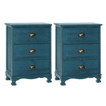 Artiss 2x Bedside Table 3 Drawers Vintage - THYME Blue - Furniture > Bedroom > Bedside Tables