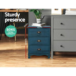 Artiss 2x Bedside Table 3 Drawers Vintage - THYME Blue - Furniture > Bedroom > Bedside Tables