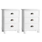 Artiss 2x Bedside Table 3 Drawers Vintage - THYME White - Furniture > Bedroom > Bedside Tables