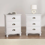 Artiss 2x Bedside Table 3 Drawers Vintage - THYME White - Furniture > Bedroom > Bedside Tables