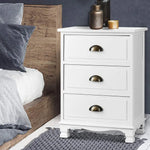 Artiss 2x Bedside Table 3 Drawers Vintage - THYME White - Furniture > Bedroom > Bedside Tables