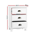 Artiss 2x Bedside Table 3 Drawers Vintage - THYME White - Furniture > Bedroom > Bedside Tables