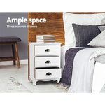 Artiss 2x Bedside Table 3 Drawers Vintage - THYME White - Furniture > Bedroom > Bedside Tables