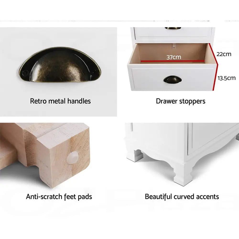 Artiss 2x Bedside Table 3 Drawers Vintage - THYME White - Furniture > Bedroom > Bedside Tables
