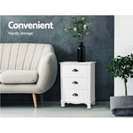 Artiss 2x Bedside Table 3 Drawers Vintage - THYME White - Furniture > Bedroom > Bedside Tables