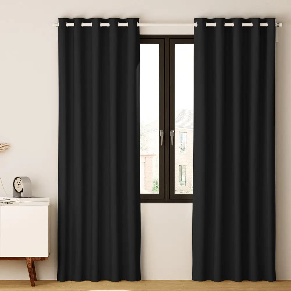 Artiss 2X Blockout Curtains Eyelet 140x230cm Black - Home & Garden > Curtains