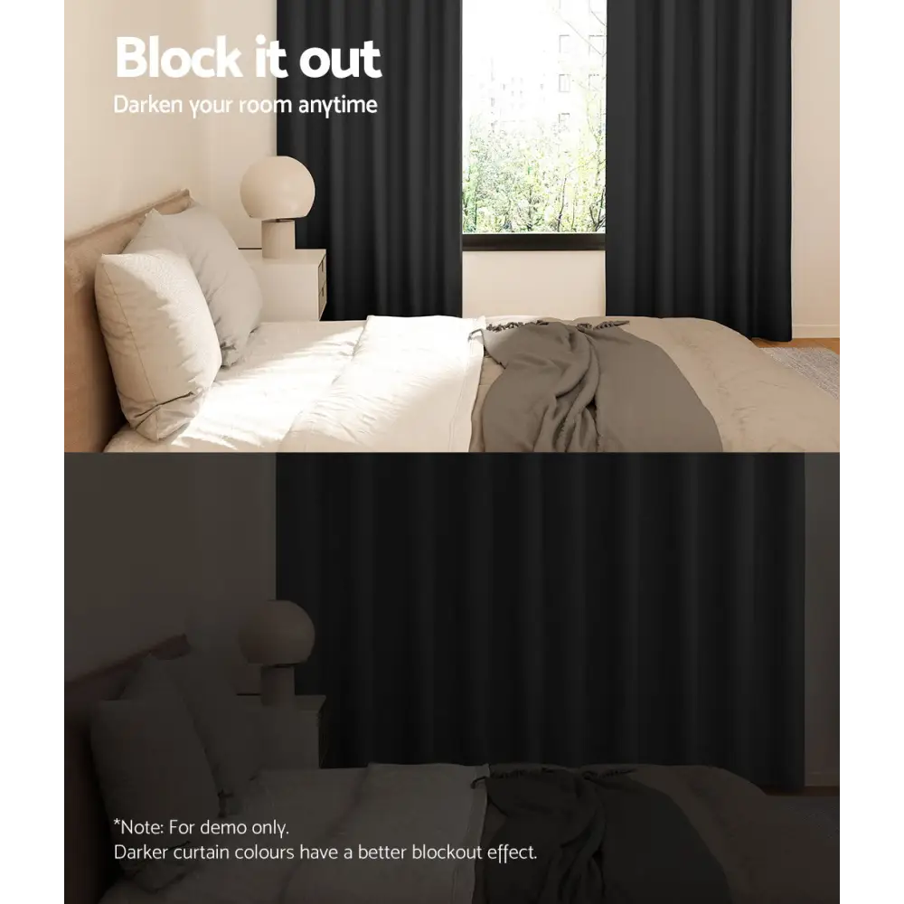 Artiss 2X Blockout Curtains Eyelet 140x230cm Black - Home & Garden > Curtains