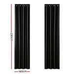 Artiss 2X Blockout Curtains Eyelet 140x230cm Black Shine - Home & Garden > Curtains
