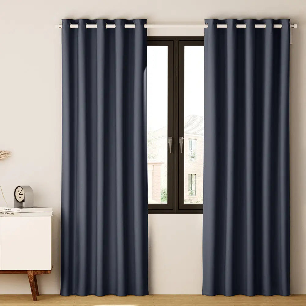 Artiss 2X Blockout Curtains Eyelet 140x230cm Charcoal - Home & Garden > Curtains